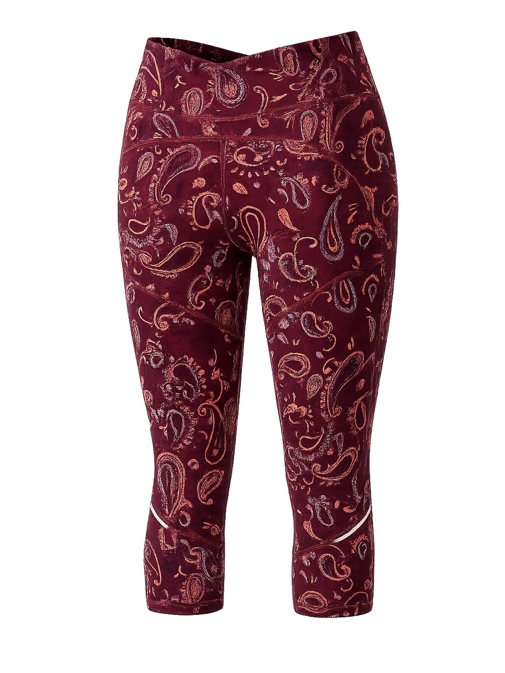 Sweaty Betty Power Crop Leggings XL Burgundy Paisley Reflective Zip Pocket